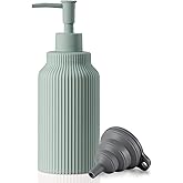 Modern Matte White Soap Dispenser for Bathroom，14oz Ceramic Soft Touch Hand Lotion Dispenser with Pump，Liquid soap Dispenser for Kitchen Rubber Paint (Green)