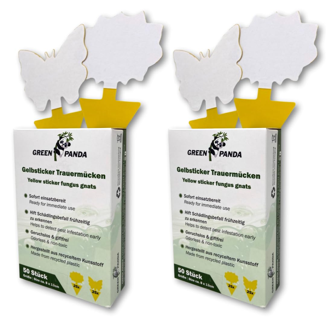 GreenPanda Yellow Signs Against Fungus Gnats Pack of 100 Yellow Traps for Fungus Gnats Trap Yellow Stickers Ready to Use, Odourless & Free from Toxins (Pack of 100)
