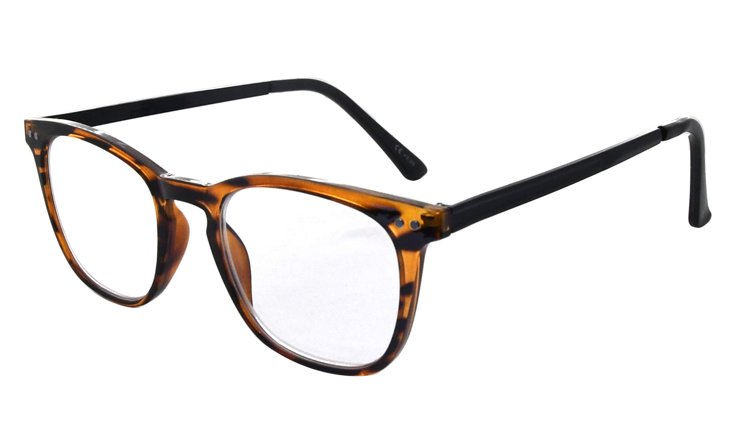 Eyekepper Readers Retro Square Plastic Frame Metal Arms Reading Glasses Amber/Black Arm +1.25 — image 1