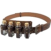 HiiFeuer Medieval Embossed Alchemy Faux Leather Buckle Belt with 4 Cork Vials, Fantasy Wizard Potion Bottles Belt
