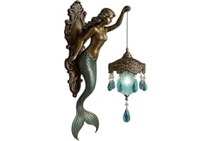 Mermaid Wall Lamp,7.5''Resin Battery Operated Sconce,Vintage Fantasy Art Decorative Light for Bedroom Living Room Bathroom Co