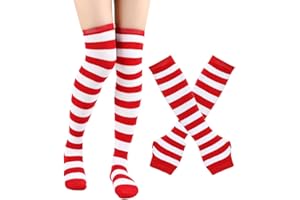 MECOCO Thigh High Socks Knit Stripe Long Socks Over Knee Cotton Leg Warmer for Women Girls Arm Warmer Gloves Boot Socks