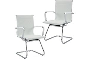 BESTANO Office & Reception Chairs Set of 2 - Modern PU Leather Mid Back Desk Chairs, White