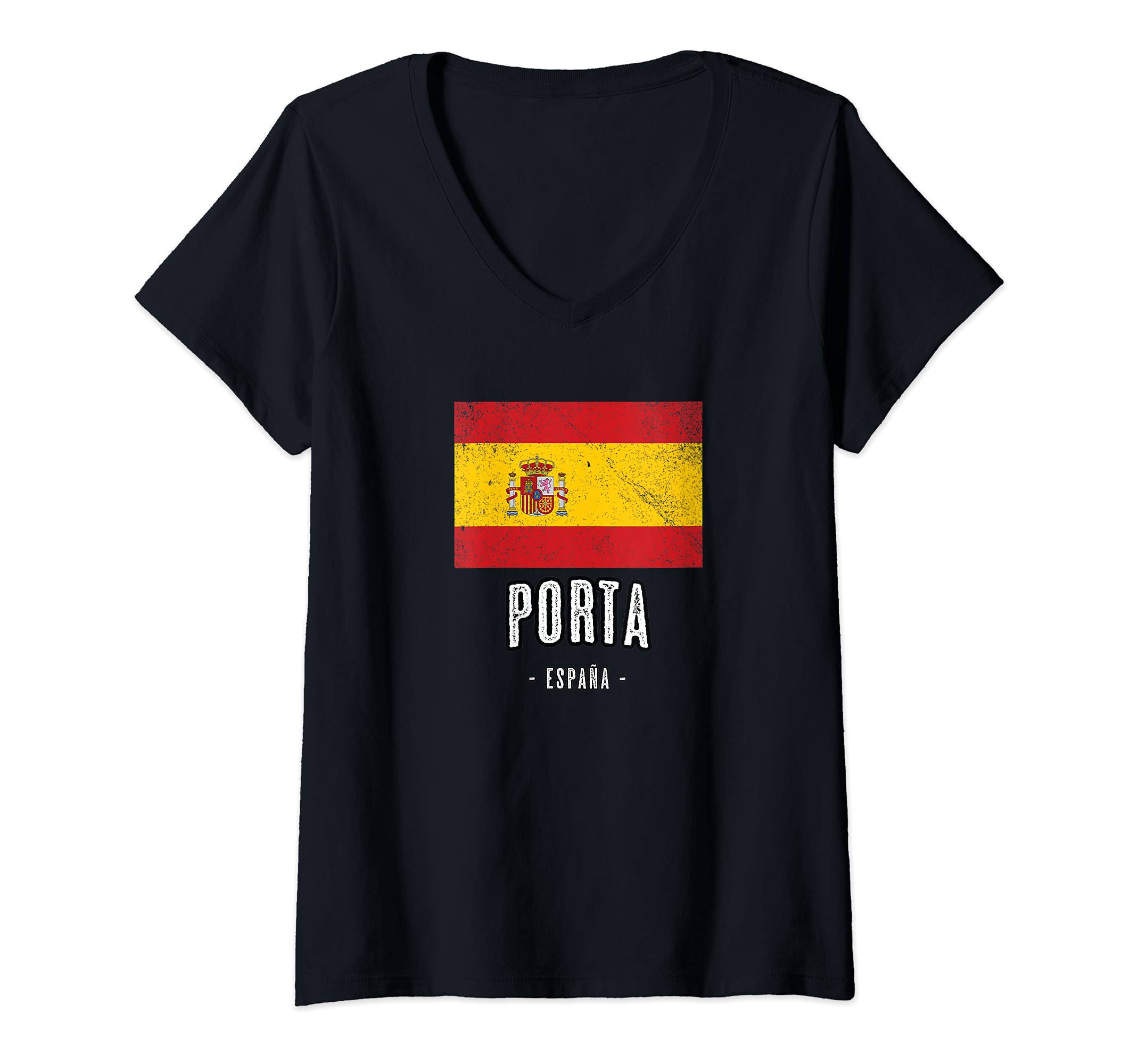 Womens Porta Spain | ES Flag, City - Bandera Ropa - V-Neck T-Shirt