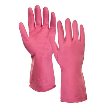 BERRY-Rubber Latex Household Safety Kitchen Gloves for Dish-Washing, Cleaning, Gardening, Gloves for Women (Pink)