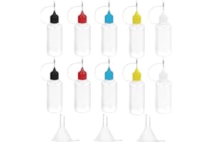 GOIIO 10 Pcs 1 Ounce Precision Tip Applicator Bottle 30 ML Translucent Glue Bottles Multicolor Lid with 2 Pcs Mini Funnel, for Alcohol Ink Craft Acrylic Painting