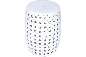 Talllor 17.7" White Ceramic Garden Stool with Lattice Cutout, French Country Style Indoor/Outdoor Drum Accent Table, Bohemian, Cottage, Balcony, Living Room, White #TL-GS172