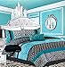 Home Style Teen Girls Bedding Damask Leopard Comforter Twin/Twin XL Bedspread Black White Teal Aqua Blue Set + Sham + Adorable Throw Pillow Sleep Mask Polka Dot Comforters Sets for Girl Kids