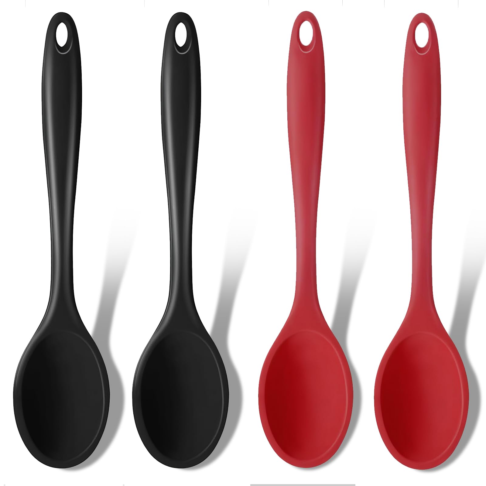 Photo 1 of  ***** ONLY 1 SET ***** GEEKHOM Silicone Cooking Spoons, 4 Pieces 8” Heat Resistant Silicone Kitchen Utensils Set Serving Stirring Spoons for Non Stick Cooking, Mixing, Basting, Baking, Black+Red