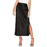Women's Satin Midi Skirt Dressy Elastic High Waisted Silk Slip Flowy Ruffle Flared Cocktail Party Work A Line Skirts