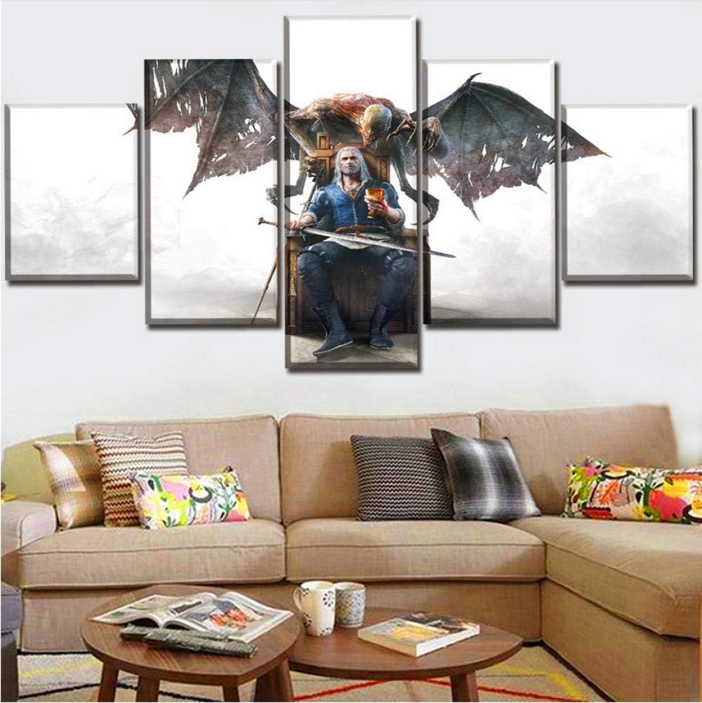 YANGSHUANG Home Decor Prints Painting Pictures Wall Art 5 Pieces The Witcher 3 Modular Canvas Game Poster Modern Bedside Background Frame