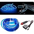 MaxLax El Wire Blue Interior Car LED Strip Lights, 3m neon Wire 12V with Fuse Protection for Automotive Car Interior Decoration with 6mm Sewing Edge