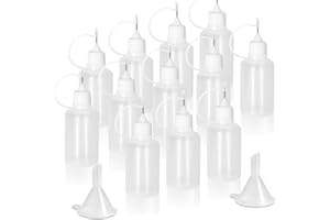 HARSKIYER 30ml Precision Tip Applicator Bottle, 12 Pcs White Fine Needle Tip Squeeze Bottles with 2 Mini Funnel, Fine Line Applicator wtih Leak-Proof Caps for DIY, Paint, Quilling, Craft, Acrylic