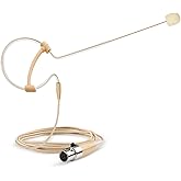 Sujeetec Headset Microphone Headworn Single Earset Over Ear Hanging Condenser Mic Compatible with Shure Wireless System Bodypack Transmitter, Ideal for Singing, Churches, Stage Performance – Beige