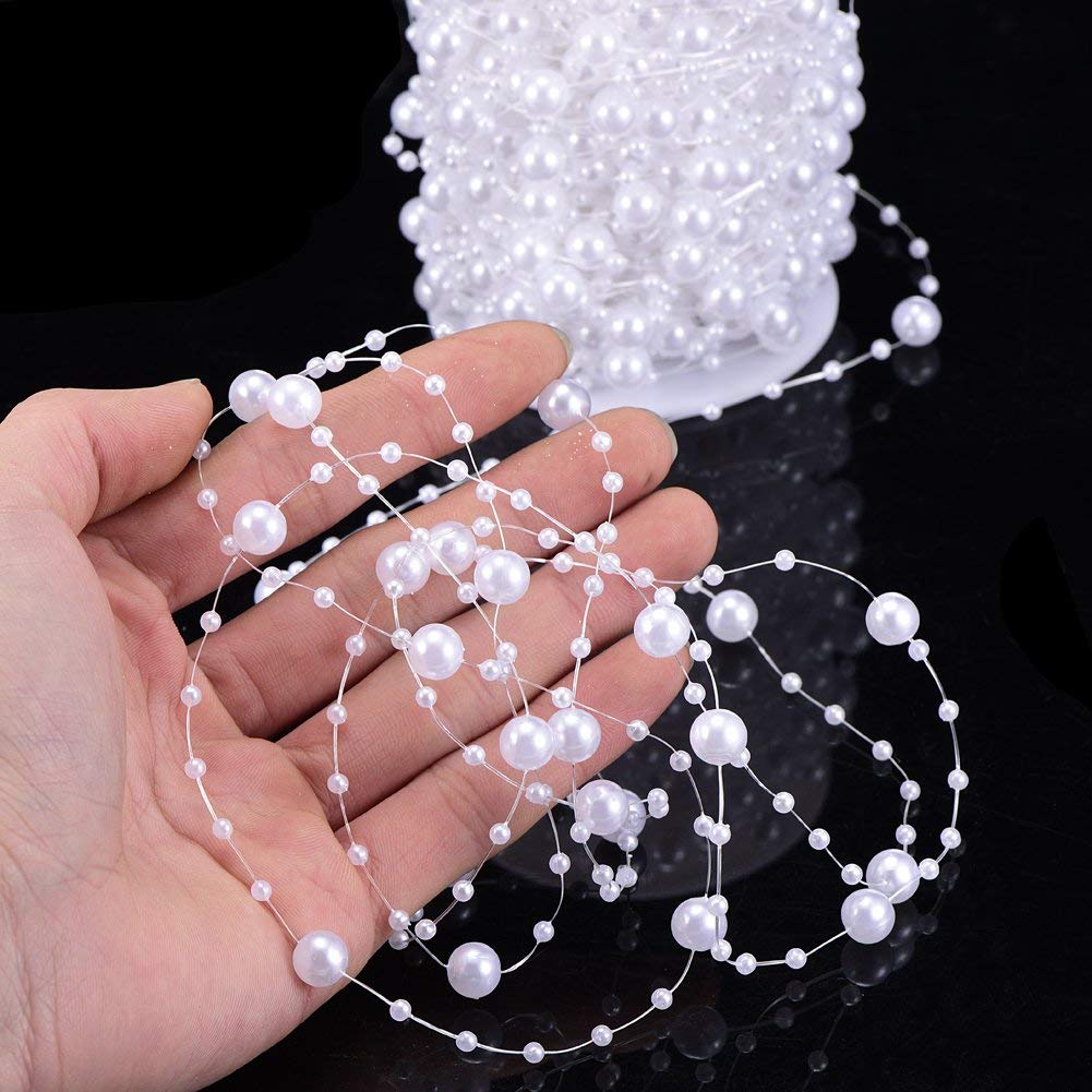 30Metre Fishing Line Artificial Pearls String Beads Chain Garland Flowers Wedding Party Decoration,Party Supplies (White)