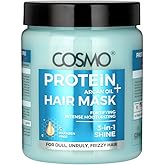 Cosmo Hair Care Blue Protein + Argan Oil Hair Mask 1000ml - 33.8 fl.oz, Fortifying, Intense Moisturizing, 3 in 1 Shine, For Dull, Unruly, Frizzy Hair, Paraben Free, All Hair Types, Treatment