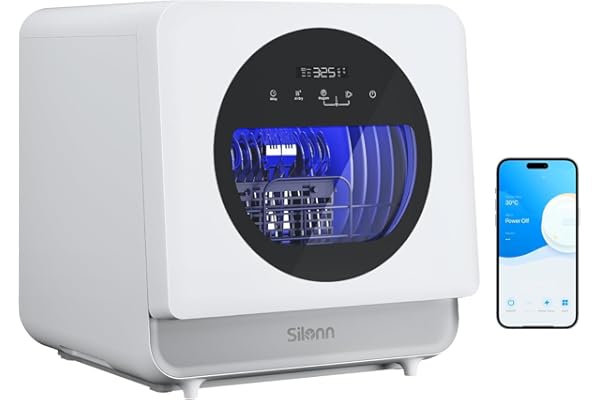 Silonn Portable Countertop Dishwasher with App Control, Mini Dishwasher with 5L Water Tank for Apartments/RVs No Hookup Needed, Dish washer with 8 Wash Programs 4 Place Settings Auto Air Dry