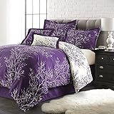Spirit Linen Hotel 5Th Ave 6-Piece Foliage Collection Plush Reversible Comforter Set, Queen, Purple/Ivory