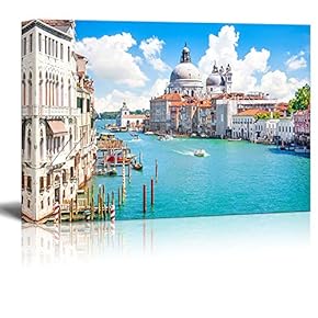 Canvas Prints Wall Art - Beautiful Landscape/Scenery Grand Canal with Basilica Di Santa Maria Della Salute, Venice, Italy | Modern Wall Art Stretched Gallery Canvas Wrap Giclee 12" x 18"