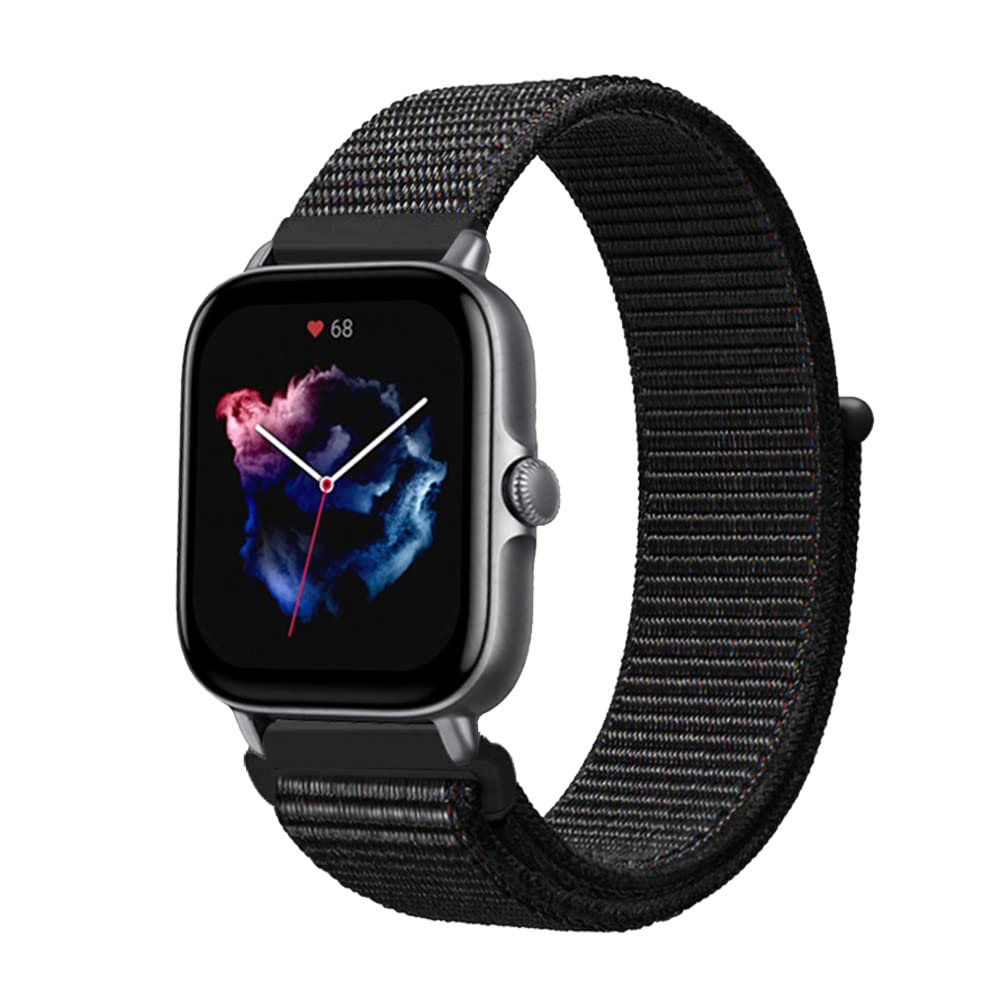 Niboow 20mm Strap for Amazfit GTS 4/GTS 3/GTS 4 Mini/GTS 2 Mini/GTS 2e/GTS 2/GTS/GTR 42mm, Men Women Nylon Soft Watch Bands for Amazfit Bip 3 Pro/Bip 3/Bip/Bip S/Bip Lite/Bip U Pro - Black โ image 1
