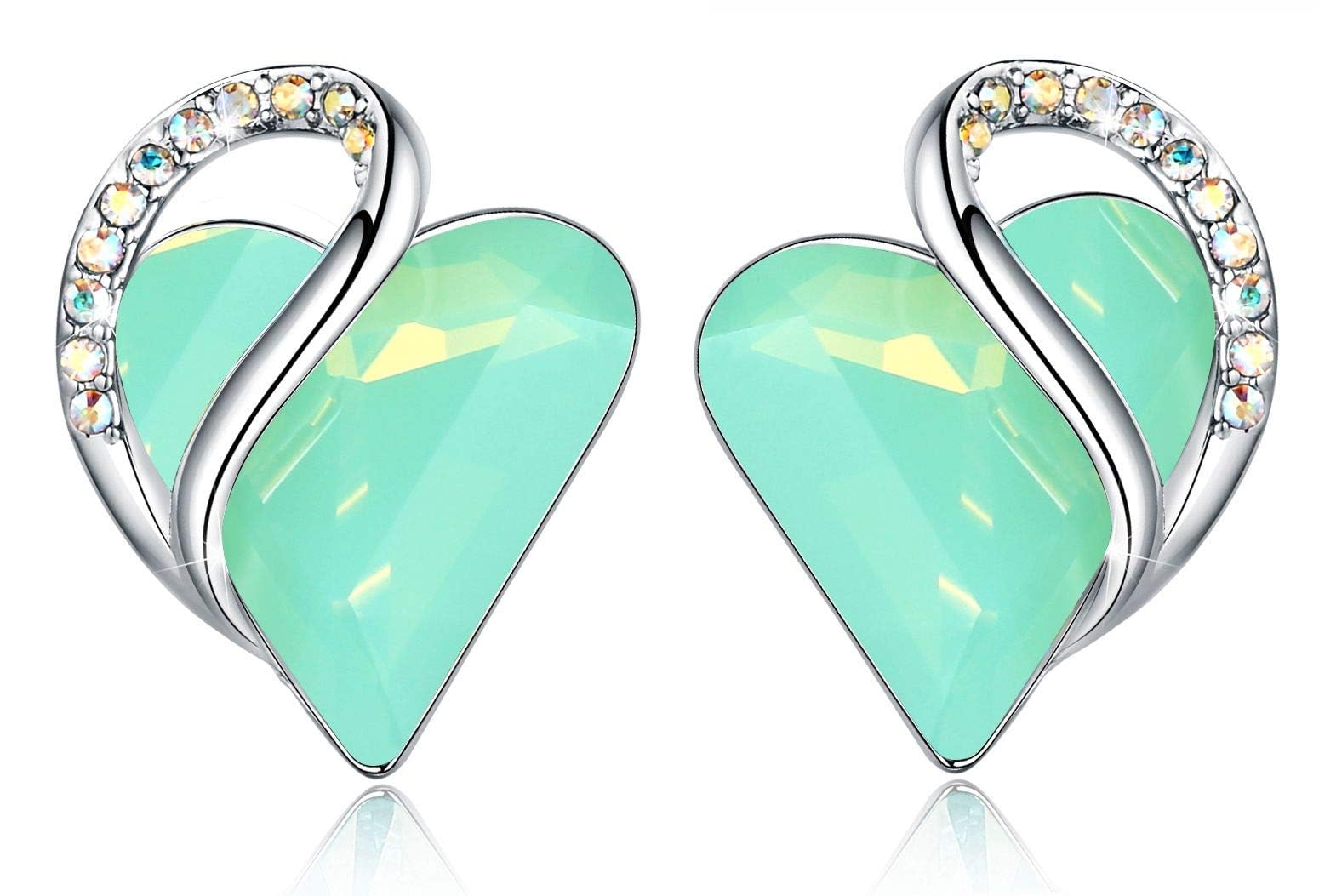 Leafael Valentine's Day Gift Earrings for Women, Infinity Love Birthstone Heart Crystal Studs, Allergy-Free Jewelry for Wife Mom Her, Silver-Tone, Gift Box Included