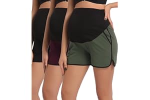 SUIEK 3-Pack Women's Maternity Shorts Over Belly Workout Running Pregnancy Cotton Lounge Sleep Shorts