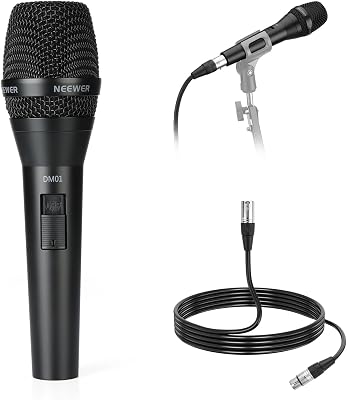 DM01 Micrófono dinámico cardioide con Cable XLR para Cantar Podcast, Juegos de PC, Juegos, Estudio, Voz, actuaciones en Vivo, 600Ω +/- 30% de impedancia, Rango de frecuencia de 100 Hz-10 KHz