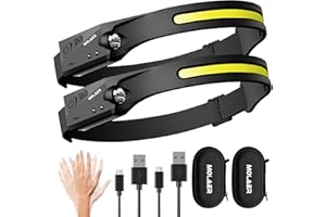 MOLAER LED Headlamp Rechargeable Flashlight, 2-Pack 230° Wide Beam Headlight with Motion Sensor, Lightweight, Weatherproof, 2 Light Source Head Lamp for Camping Hiking Running Outdoor - Adults and Kids