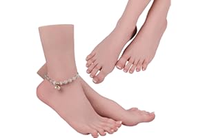 MOTLEYBEAN Silicone Female Model Feet Life Size Realistic Mannequin Foot with Inside Skeleton Jewelry Sandals Socks Art Collection with Nails (Right Foot-with Skeleton, Ivory)