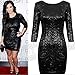 FEESON Womens Bodycon Sequined Long Sleeve Party Cocktail Dress Black
