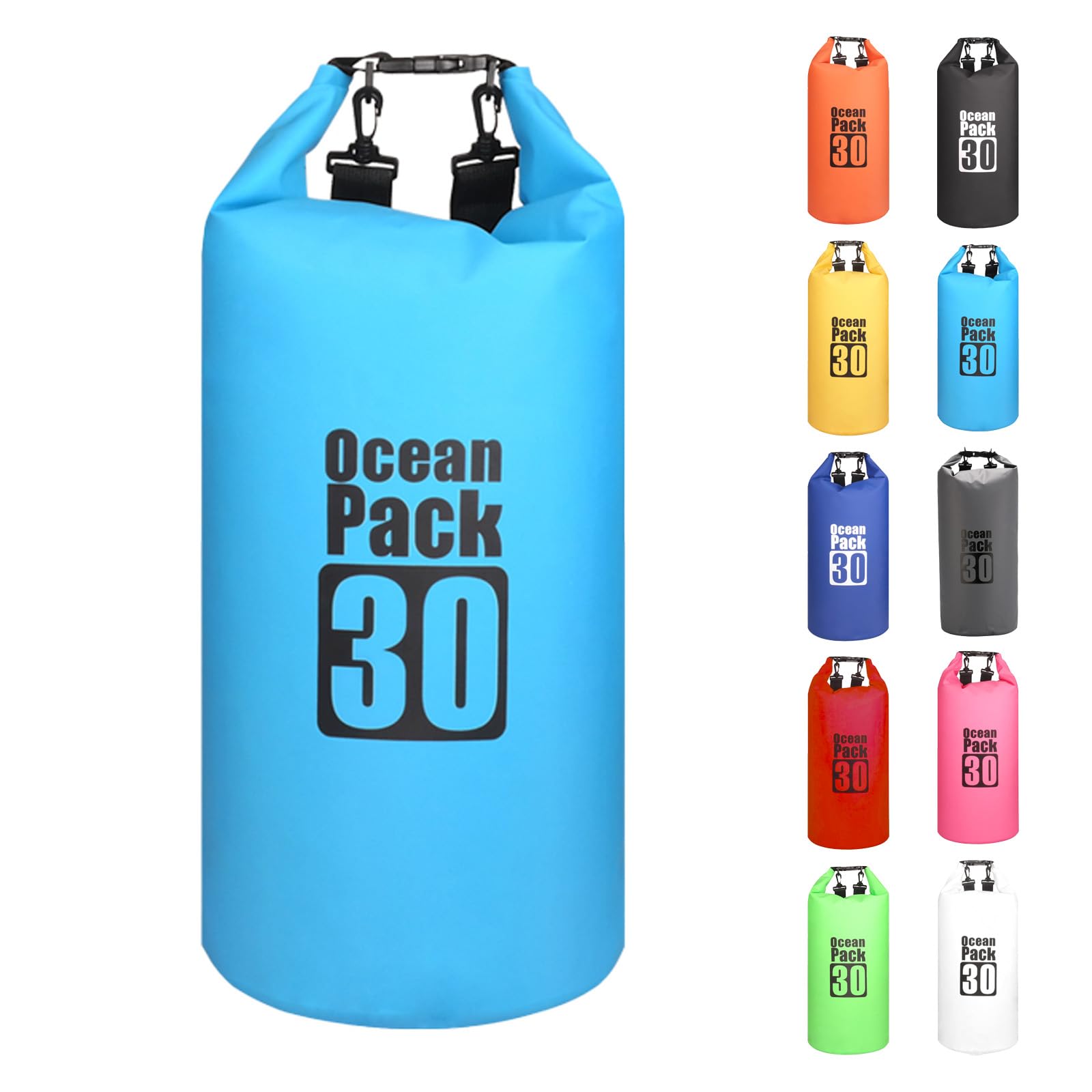 MORAINJAY 30L Sky Blue Dry Bag,Waterproof Bag with Double Adjustable Shoulder Strap,Large Capacity Dry Sack 2L 5L 10L 15L 20L 30L for Outdoor Camping,Rafting,Swimming,Boating,Surfing