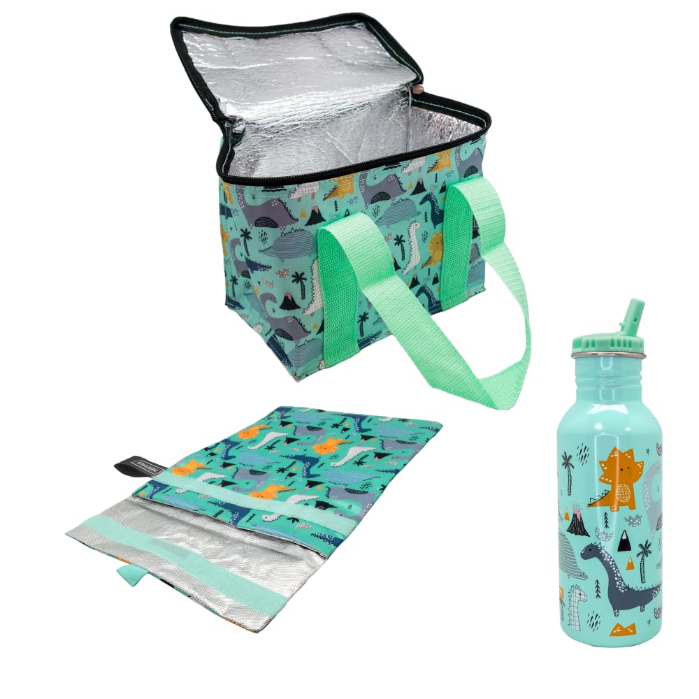 NERTHUS FIH 1287 Dinosaur Isotérmico Bolsa de Almuerzo + Botella Ultraligera + Bolsa Merienda Set
