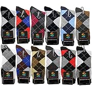 USBingoshop Mens Cotton Argyle Striped Solid Ribbed Black Crew Dress Socks Pack