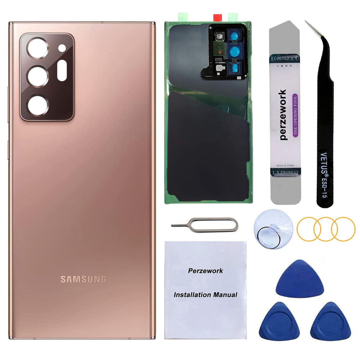 Photo 1 of Perzework Rear Cover Back Glass Replacement for Samsung Galaxy Note 20 Ultra 6.9 inches 5G with Reparing Toolkit and Pre-Installed Adhesive (Mystic Bronze)