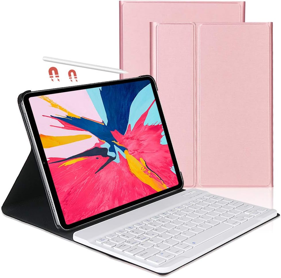 OYOSUOGG iPad Pro 11 Keyboard Case 2018 - Lightweight - Auto Sleep/Wake - Slim Folio Smart Cover - Apple iPad Pro 11 2018 Leather Case with Magnet Detachable Wireless/BT Keyboard (Rose Gold)