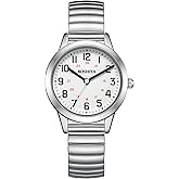 BOSHIYA Women's Stretch Band Watch Easy Reader 30mm Analog Quartz with Stainless Steel Elastic Strap Waterproof Ladies Wristwatch Gold/Silver