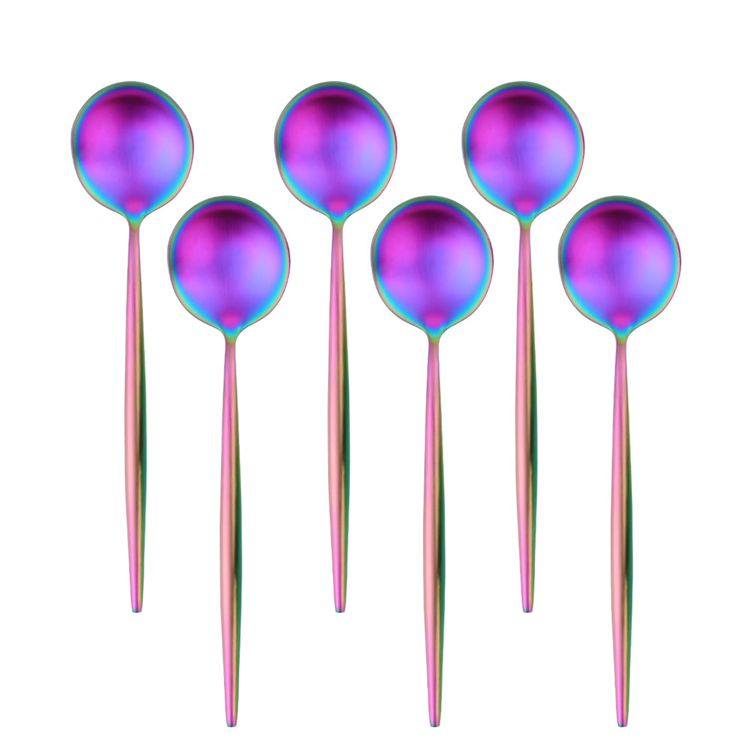 304 Stainless Steel Rainbow Coffee Spoons Set of 6, Buyer Star 4.92 Inch Matte Small Spoons Set, Mini Dessert Spoons Teaspoons Tiny Stirring Spoon Demitasse Espresso Coffee Spoons