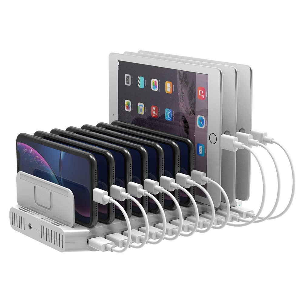 Unitek Charging Station for Multiple Devices, USB Charging Dock with Adjustable Dividers, QC 3.0 and SmartIC, iPhone, iPad, Tablet Organizer Stand-(UL Certified)