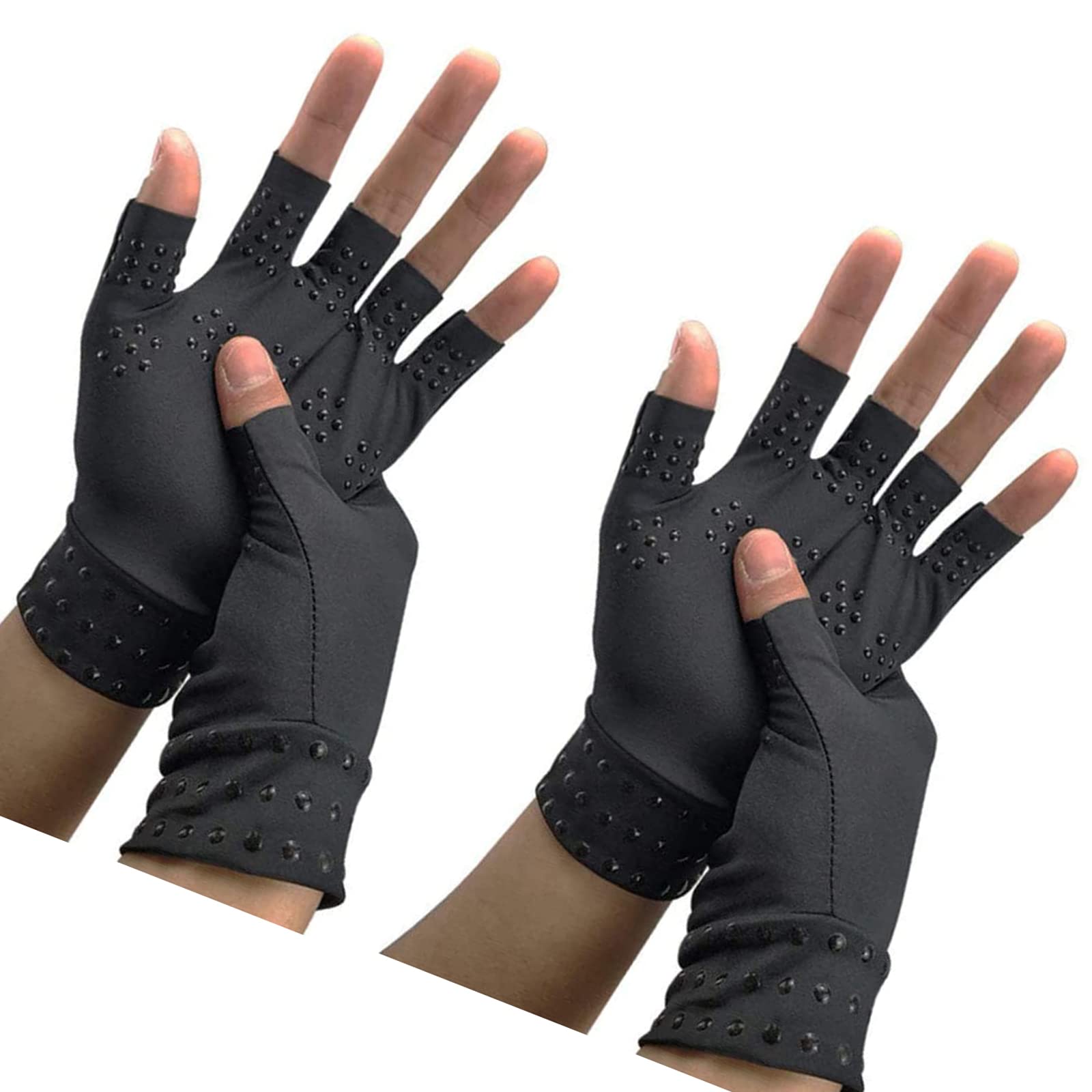 RZJZGZ 2Pack Arthritis Gloves Compression Gloves Fingerless Gloves Magnetic Arthritis Therapeutic Therapy Fingerless Gloves Relief Hand Pain Relief Heal Joints Relief (Black)