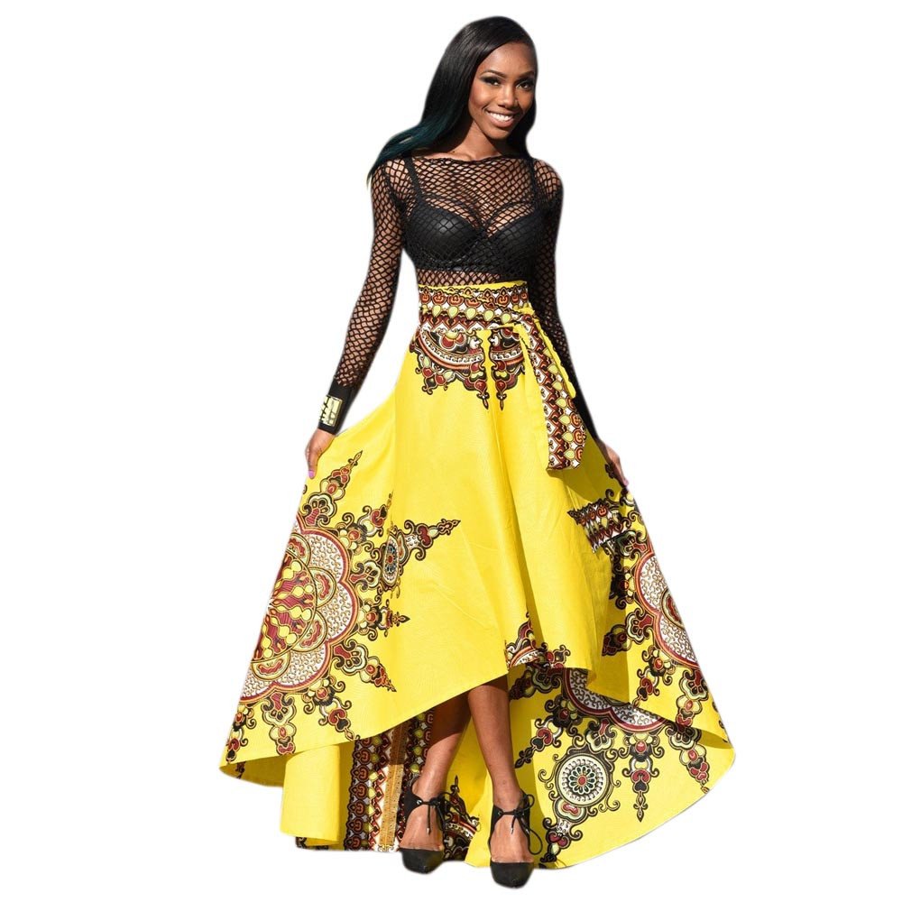 New African Women Printed Summer Boho Long Dress Beach Evening Party Maxi Skirt