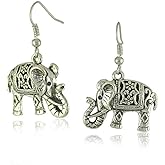 D.Rosse Handmade Boho Retro Lucky Elephants Drop Dangle Earrings Ancient Silver Animals Statement Earrings Jewelry for Women