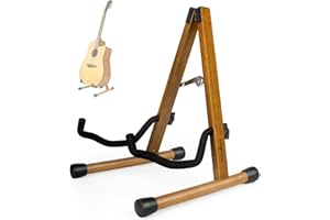 KINGPOINT Guitar Stand, Guitar Floor Stand, Acoustic Electric Wooden A Frame Folding Guitar Holder Adjustable for Bass, Cello, Mandolin, Banjo, Ukulele (Acacia)