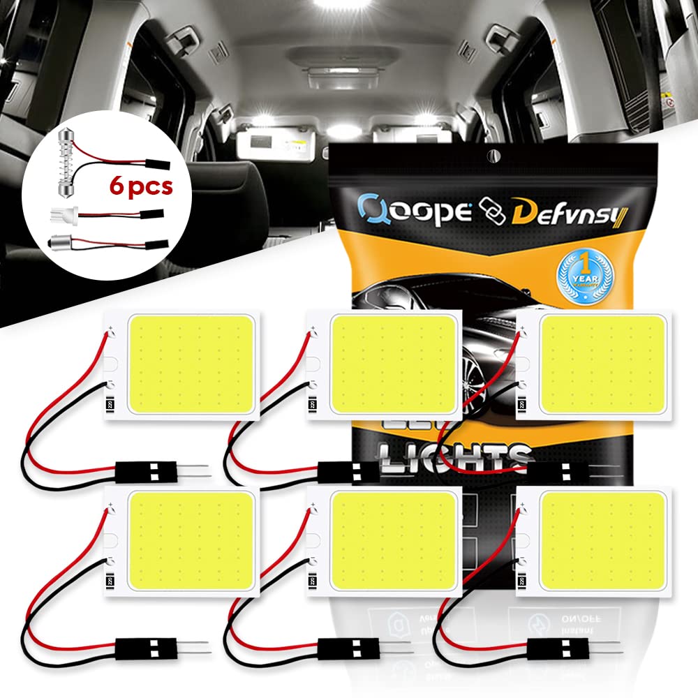 Defvnsy LED Panel Dome Light, Super White 24SMD COB Chipsets Car Interior Reading Plate Light, Roof Ceiling Interior Wired Lamp With T10 / BA9S / Festoon Adapters (Pack of 6)