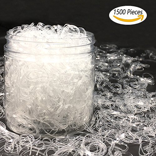 1500 Pieces Clear Rubber Hair Bands Hair Elastics Ties with Free Box for Girls Hair (Clear)