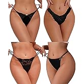 Lncozun Sexy Lace G-String Thongs for Women Panties Underwear Stretch T-back Cheeky Tangas Low Rise Lingerie Briefs