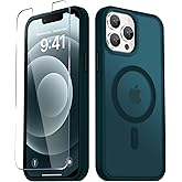 YENAPOON for iPhone 13 Pro Max Case, Matte Magnetic Phone Cover [with 1 Screen Protector] [Support for MagSafe] [Shockproof Military Grade Protection] Translucent Frosted Back, Blue