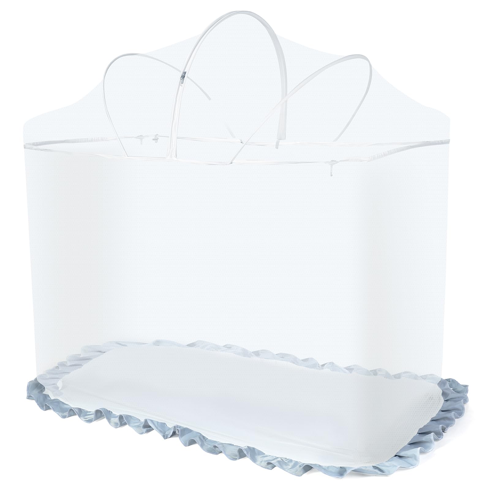 Orzbow Universal Mosquito Net for Cot Bed, Durable Cot Bed Tent Safety Net with Zippers, Stable Cat Net with Strong Support, Protects from Baby Climbing Out and from Cats or Insects In, White, Large