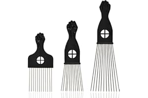Kootinn 3-Piece Stainless Steel Afro Hair Pick Set, Fist Design for Men & Women, Perfect for Natural Curly Afro Hair, Essential Hairdressing Styling Tool