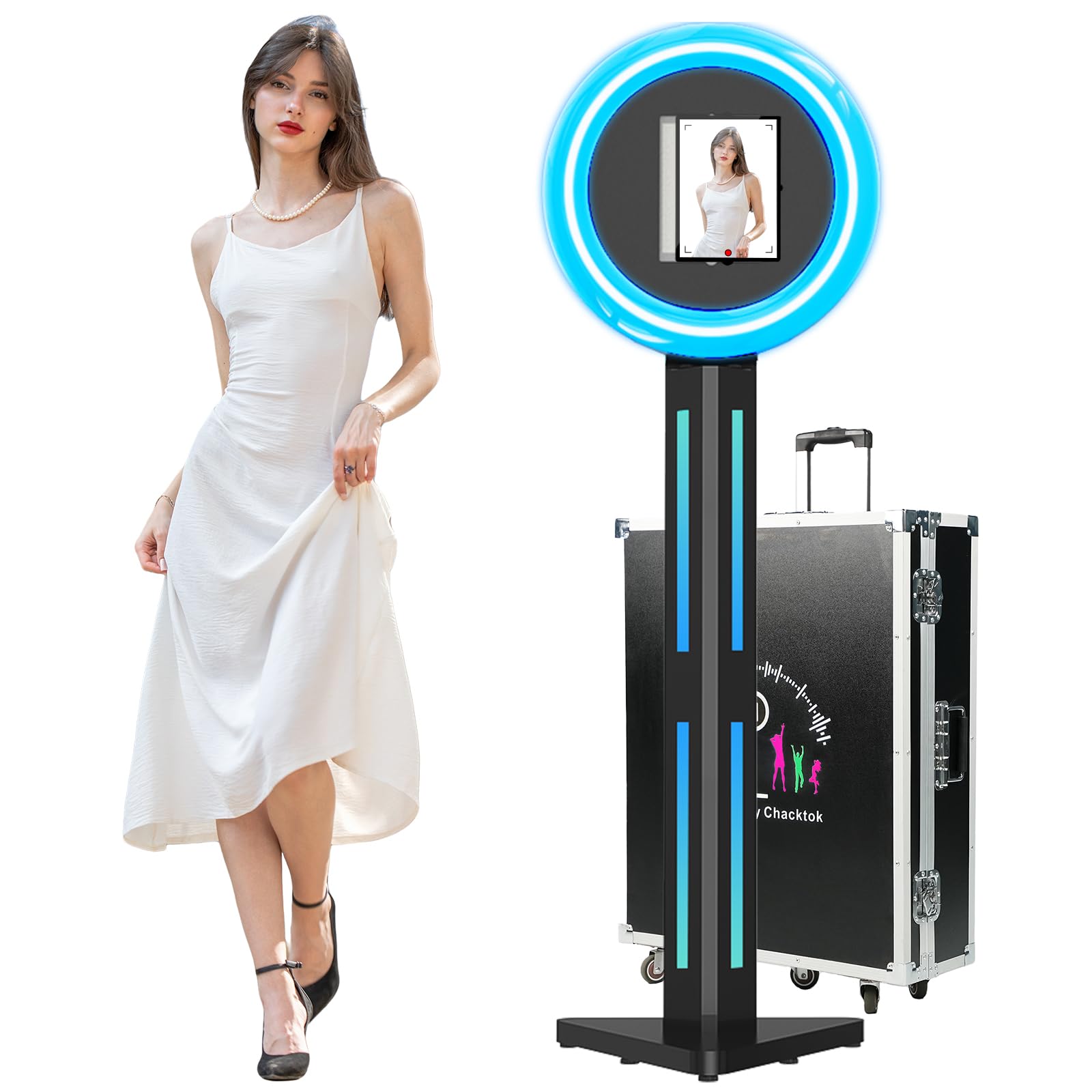 Photo 1 of HARZHI Portable Photo Booth Compatible with Any Ipad, Separable Triangular Ipad Photo Booth for Christmas Wedding Party Shell Stand Software APP Control Ring Light, Flight Case