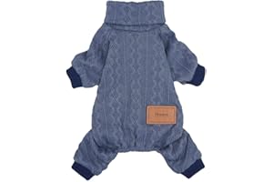 Fitwarm Turtleneck Knitted Dog Sweaters Winter Outfits Pet Coats Cat Clothes Blue Large